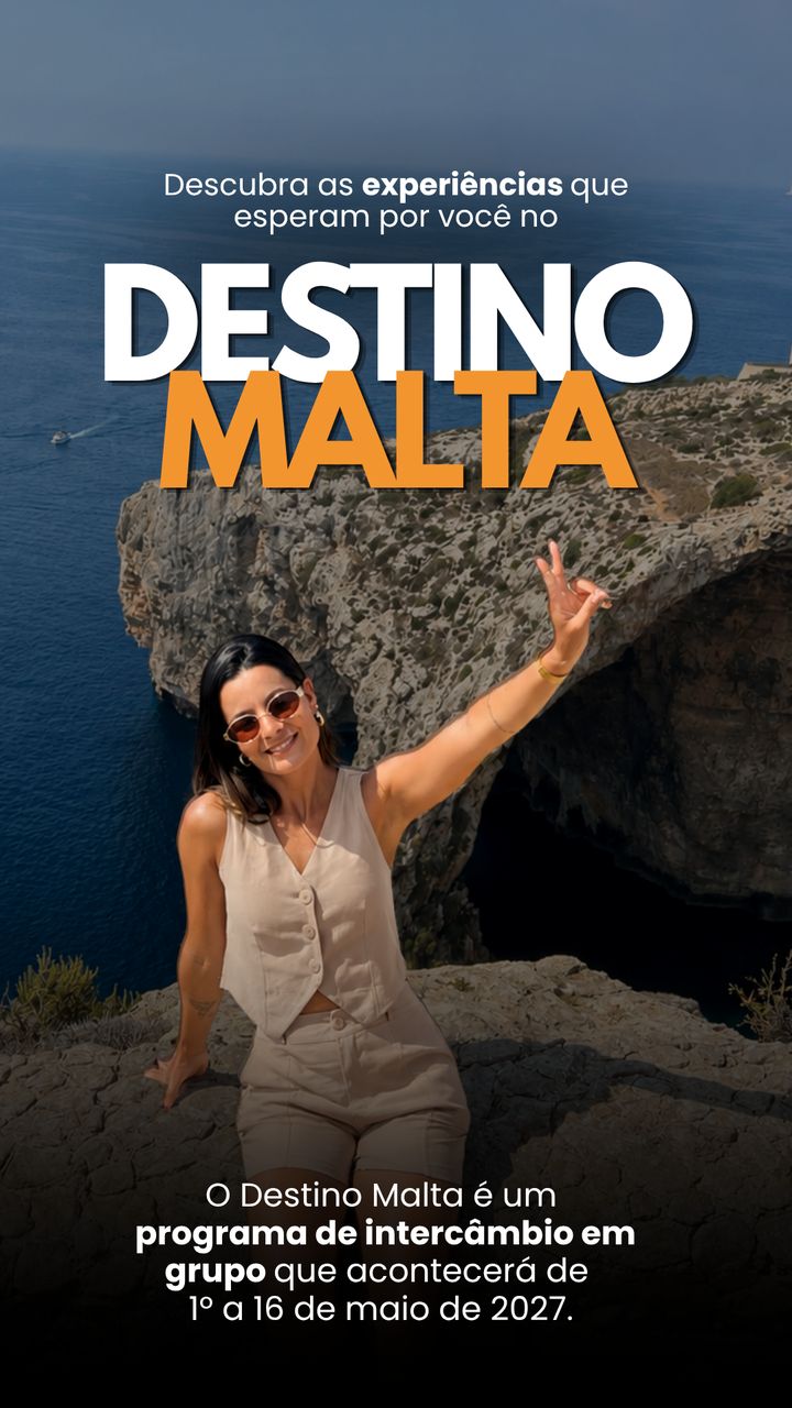 Destino Malta: programa de intercâmbio em grupo para adultos, de 1º a 16 de maio de 2027